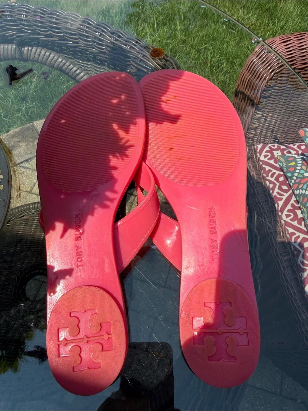 Tory Burch Coral Pink Logo Jelly Thong Sandals